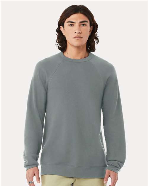 BELLA + CANVAS 3901 Unisex Sponge Fleece Raglan Crewneck Sweatshirt - Blue Storm - model front