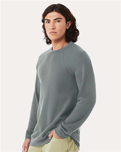 BELLA + CANVAS 3901 Unisex Sponge Fleece Raglan Crewneck Sweatshirt - Blue Storm - model side
