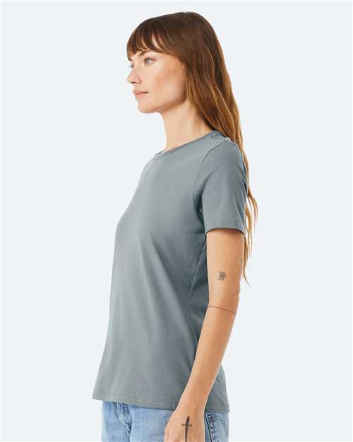 BELLA + CANVAS 6400 Women’s Relaxed Jersey Tee - Blue Storm - model side