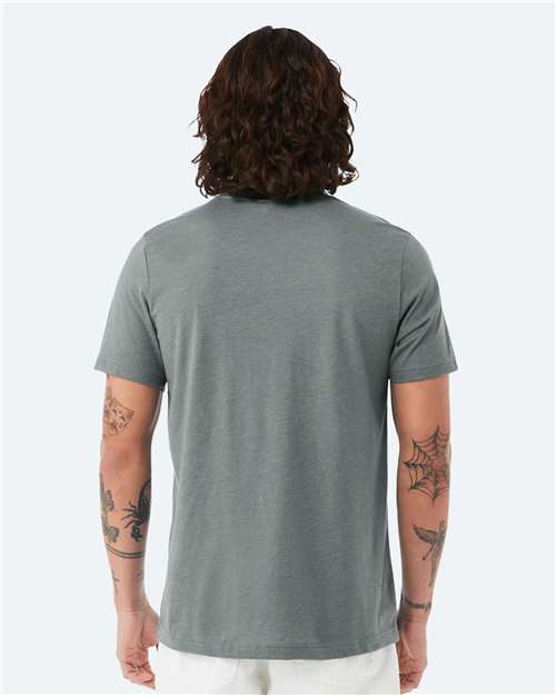 Bella+Canvas 3001CVC Unisex Heather CVC Short Sleeve Tee - Heather Blue Storm - model back
