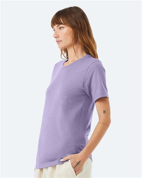 Bella+Canvas 3001CVC Unisex Heather CVC Short Sleeve Tee - Heather Dark Lavender - model side