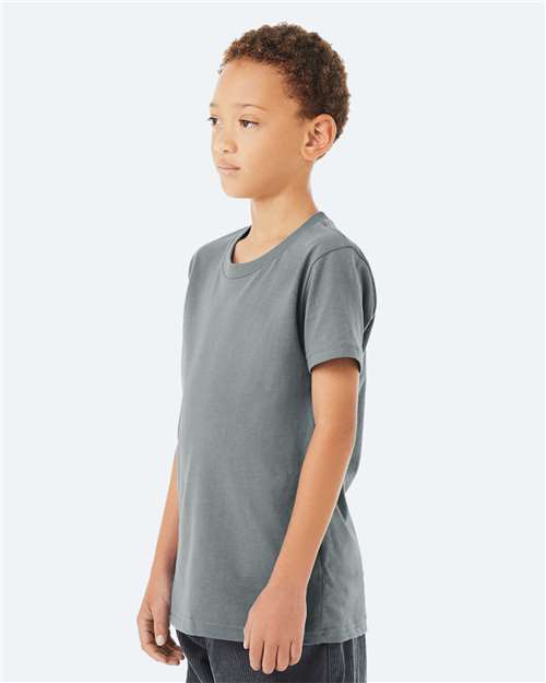 Bella + Canvas 3001Y Youth Jersey Tee - Blue Storm - model side