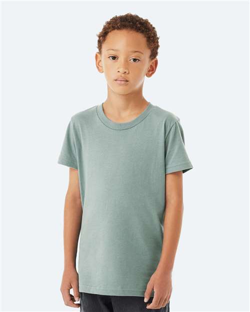 Bella + Canvas 3001Y Youth Jersey Tee - Dusty Blue - model front
