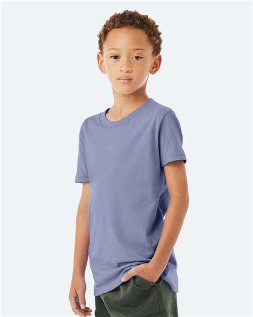 Bella + Canvas 3001Y Youth Jersey Tee - Lavender Blue - model side