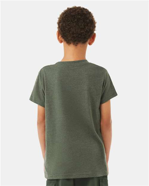 BELLA + CANVAS 3001YCVC Youth CVC Jersey Tee - Heather Military Green - model back