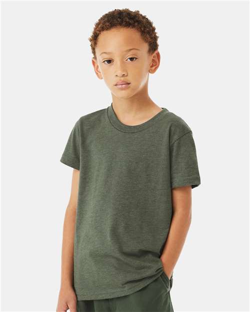 BELLA + CANVAS 3001YCVC Youth CVC Jersey Tee - Heather Military Green - model front