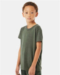 BELLA + CANVAS 3001YCVC Youth CVC Jersey Tee - Heather Military Green - model side