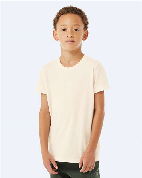 BELLA + CANVAS 3001YCVC Youth CVC Jersey Tee - Heather Natural - model side