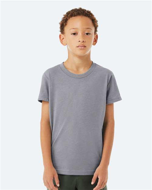 BELLA + CANVAS 3001YCVC Youth CVC Jersey Tee - Heather Storm - model front