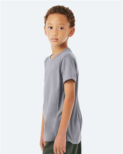 BELLA + CANVAS 3001YCVC Youth CVC Jersey Tee - Heather Storm - model side