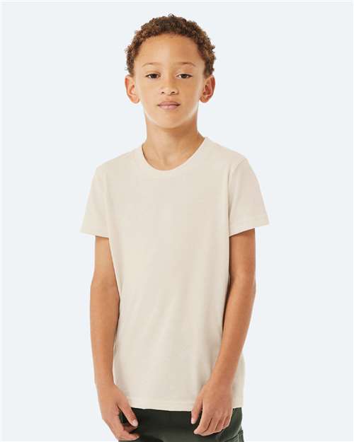 BELLA + CANVAS 3413Y Youth Triblend Tee - Solid Natural Triblend - model side