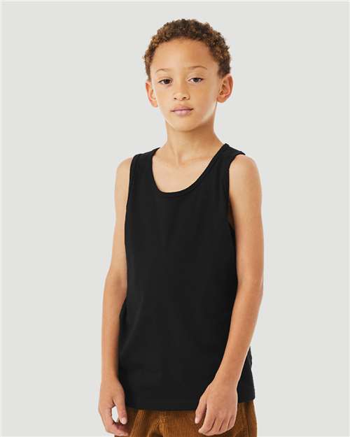 BELLA + CANVAS 3480YCVC Youth Heather CVC Tank - Solid Black Blend - model side