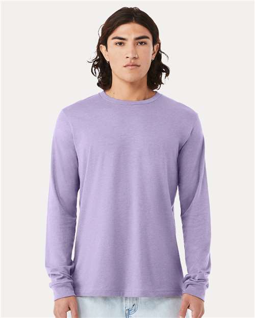 BELLA + CANVAS 3501CVC Heather CVC Long Sleeve Tee - Heather Dark Lavender - model front