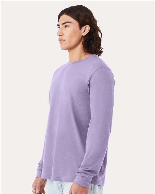 BELLA + CANVAS 3501CVC Heather CVC Long Sleeve Tee - Heather Dark Lavender - model side