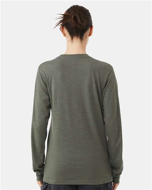 BELLA + CANVAS 3501CVC Heather CVC Long Sleeve Tee - Heather Military Green - model back