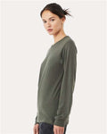 BELLA + CANVAS 3501CVC Heather CVC Long Sleeve Tee - Heather Military Green - model side
