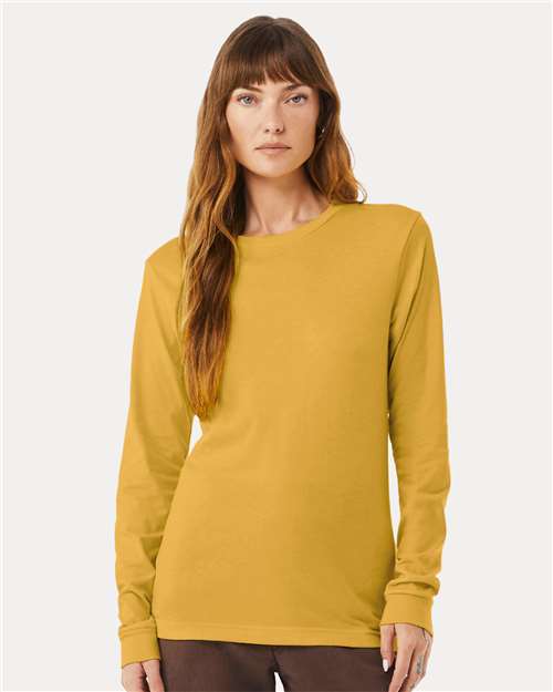 BELLA + CANVAS 3501CVC Heather CVC Long Sleeve Tee - Heather Mustard - model front