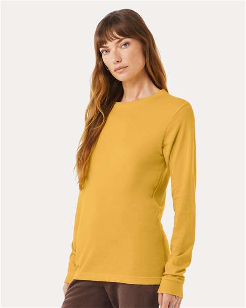 BELLA + CANVAS 3501CVC Heather CVC Long Sleeve Tee - Heather Mustard - model side