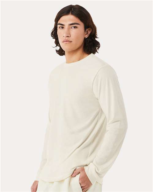 BELLA + CANVAS 3501CVC Heather CVC Long Sleeve Tee - Heather Natural - model side