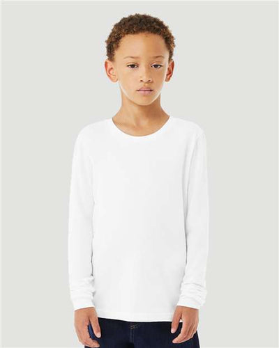 BELLA + CANVAS 3501YCVC Youth Heather CVC Long Sleeve Tee - Solid White Blend - model front