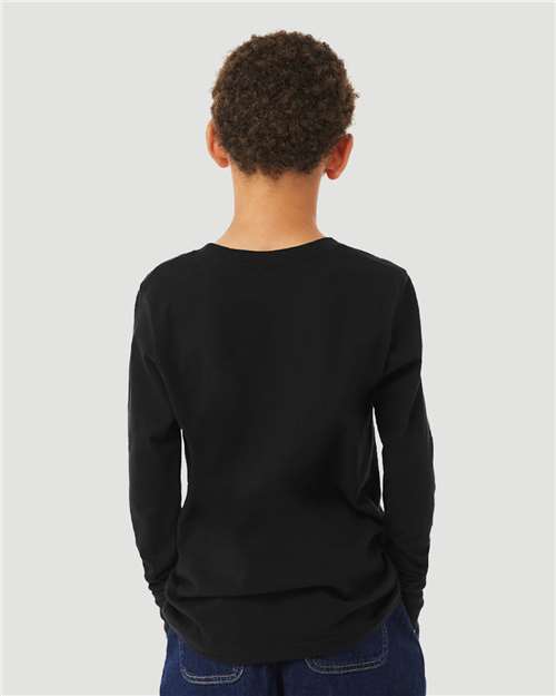 BELLA + CANVAS 3513Y Youth Triblend Long Sleeve Tee - Solid Black Triblend - model back