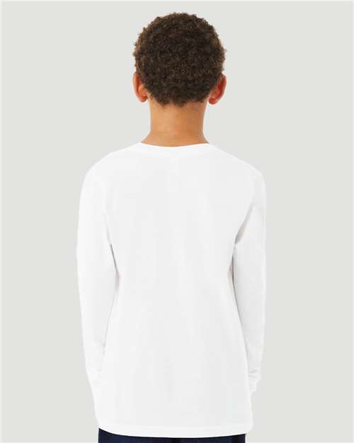 BELLA + CANVAS 3513Y Youth Triblend Long Sleeve Tee - Solid White Triblend - model back