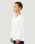 BELLA + CANVAS 3513Y Youth Triblend Long Sleeve Tee - Solid White Triblend - model side