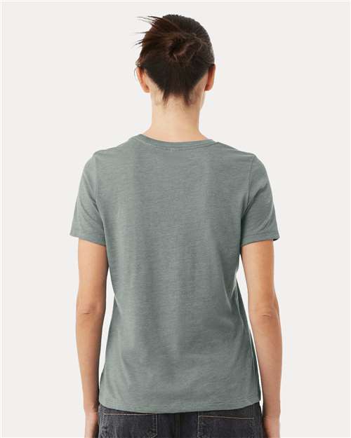 BELLA + CANVAS 6400CVC Women’s Relaxed Fit Heather CVC Tee - Heather Blue Storm - model back