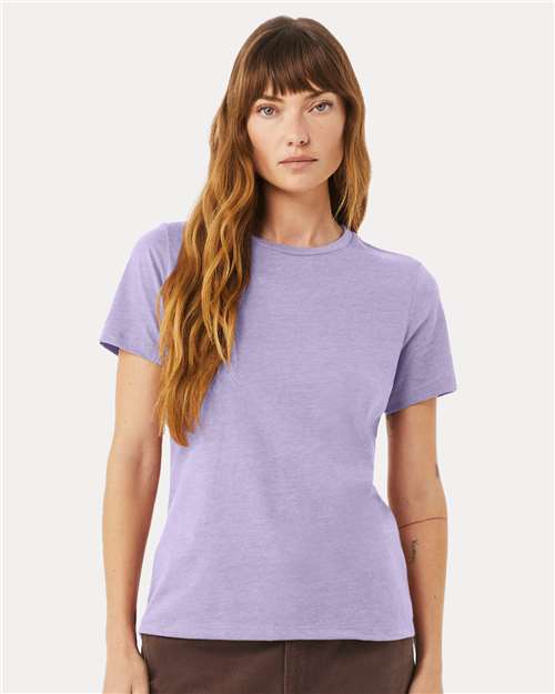 BELLA + CANVAS 6400CVC Women’s Relaxed Fit Heather CVC Tee - Heather Dark Lavender - model front