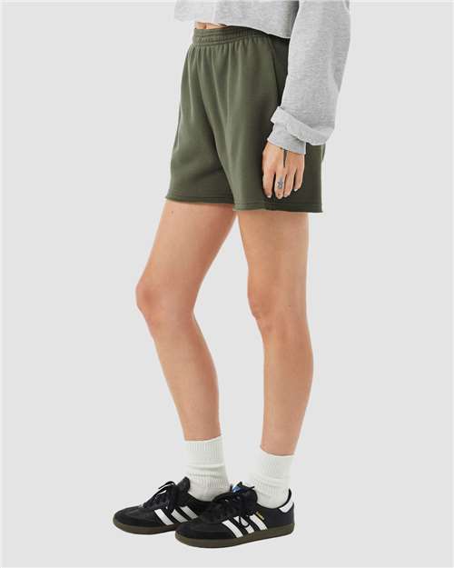 BELLA + CANVAS 3787 Women's Cutoff Shorts - Military Green - model side