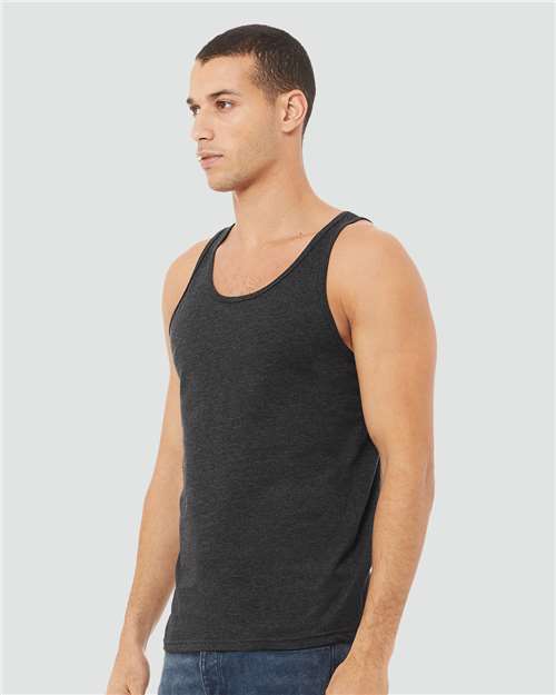 BELLA + CANVAS 3480CVC Unisex Heather CVC Tank - Dark Grey Heather - model side