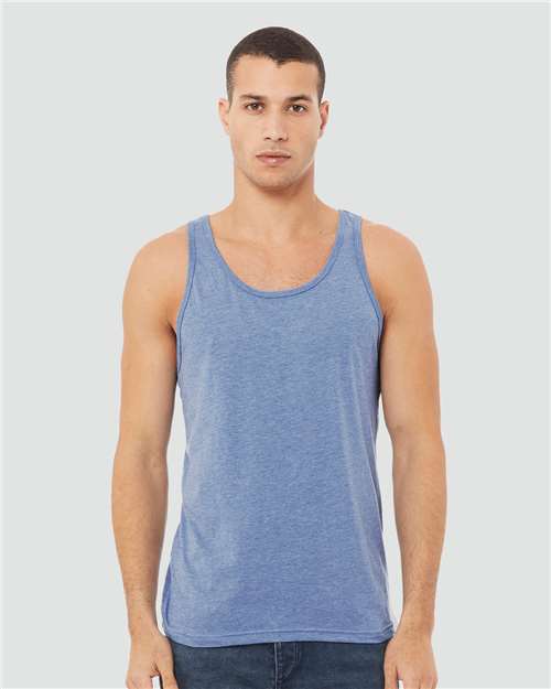 BELLA + CANVAS 3484 Unisex Triblend Tank - Blue Triblend - model front