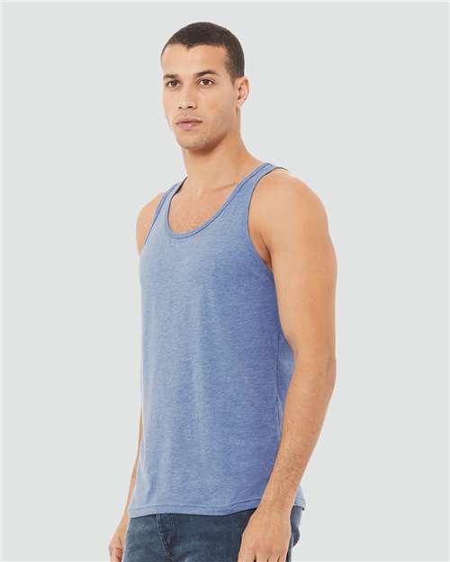 BELLA + CANVAS 3484 Unisex Triblend Tank - Blue Triblend - model side