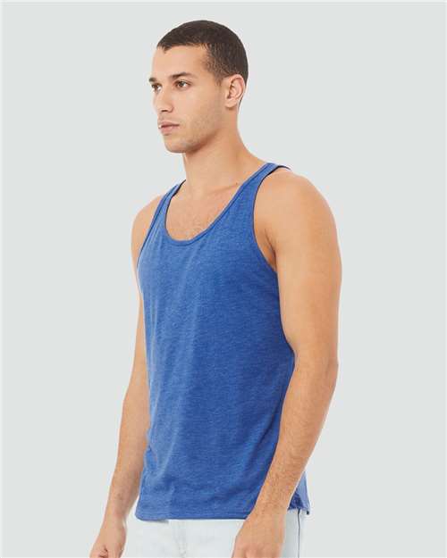 BELLA + CANVAS 3484 Unisex Triblend Tank - True Royal Triblend - model side