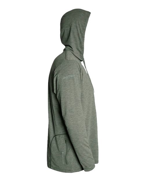 ANETIK MVLPRH8 Men's Low Pro Tech Hooded Long Sleeve T-Shirt - Dark Olive Heathered - side