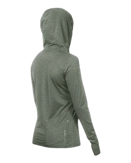 ANETIK WSBRZH0 Women's Breeze Tech Hooded Long Sleeve T-Shirt - Dark Olive Heathered - back