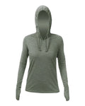 ANETIK WSBRZH0 Women's Breeze Tech Hooded Long Sleeve T-Shirt - Dark Olive Heathered - front