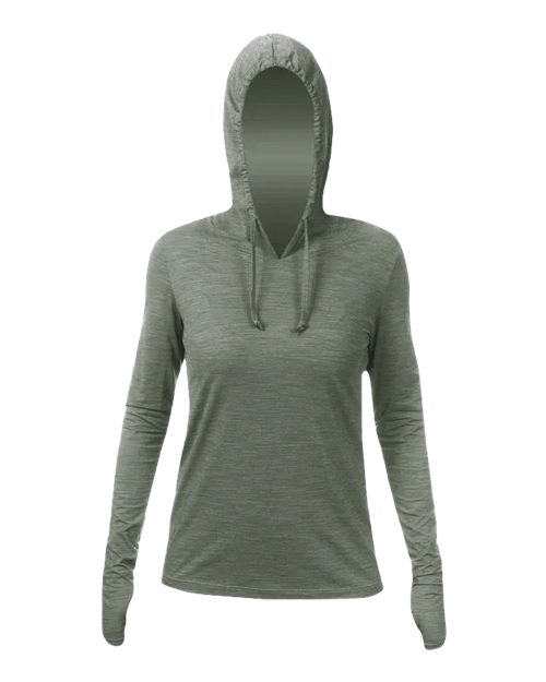 ANETIK WSBRZH0 Women's Breeze Tech Hooded Long Sleeve T-Shirt - Dark Olive Heathered - front