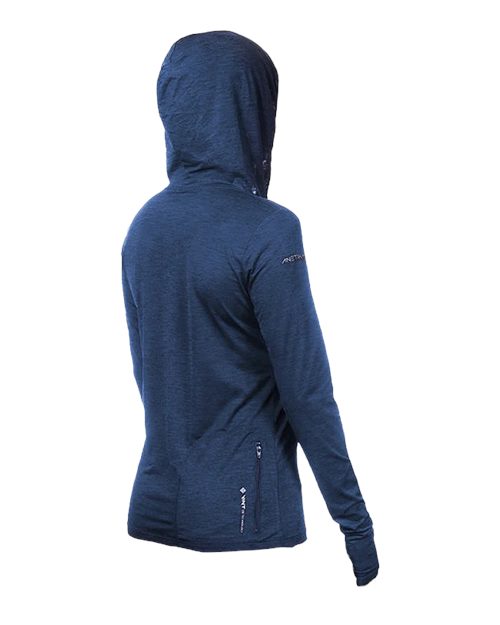 ANETIK WSBRZH0 Women's Breeze Tech Hooded Long Sleeve T-Shirt - Navy Heathered - back