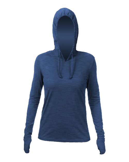 ANETIK WSBRZH0 Women's Breeze Tech Hooded Long Sleeve T-Shirt - Navy Heathered - front