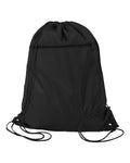 Q-Tees Q135200 Polyester Drawstring Backpack - Black - front