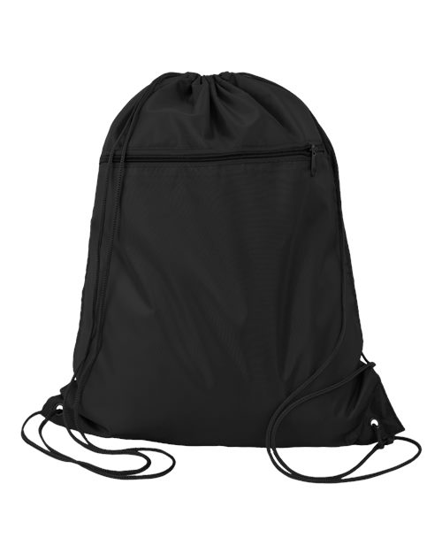Q-Tees Q135200 Polyester Drawstring Backpack - Black - front