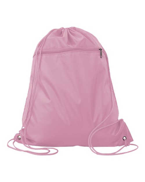 Q-Tees Q135200 Polyester Drawstring Backpack - Light Pink - front