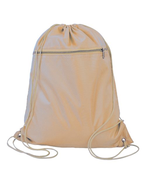 Q-Tees Q135200 Polyester Drawstring Backpack - Natural - front