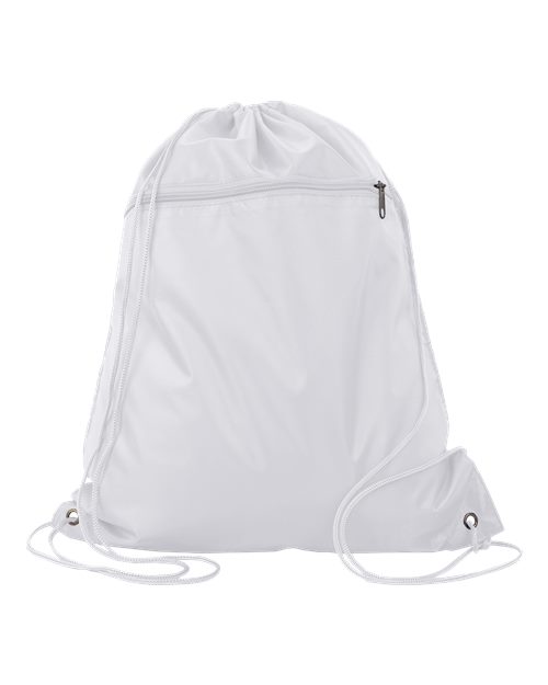 Q-Tees Q135200 Polyester Drawstring Backpack - White - front