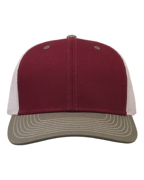 The Game GB452E Everyday Trucker Cap - Cinnamon Red/ Olive Green/ Stone - front