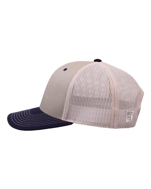 The Game GB452E Everyday Trucker Cap - Khaki/ Navy/ Stone - side