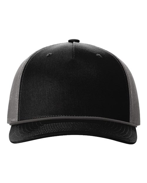 Richardson 112FPR Five-Panel Trucker Rope Cap - Black/ Charcoal - front