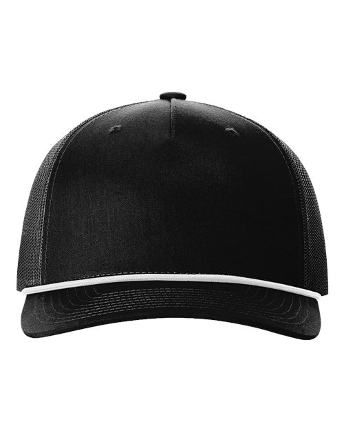 Richardson 112FPR Five-Panel Trucker Rope Cap - Black/ White - front