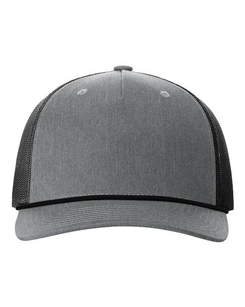 Richardson 112FPR Five-Panel Trucker Rope Cap - Heather Grey/ Black - front
